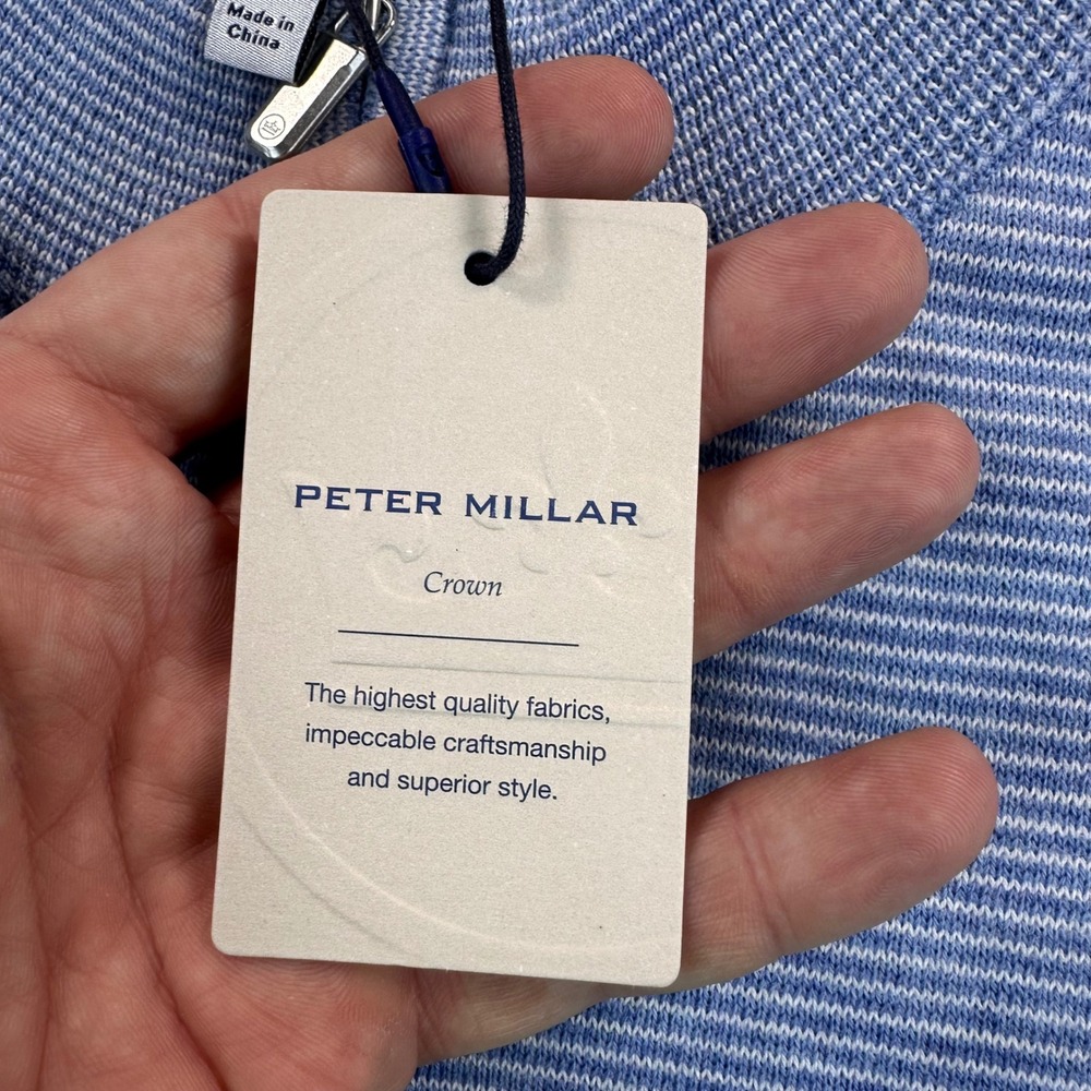 Peter Millar Crown Men's L Blue Canton Stripe 1/4 Zip Pullover Merino Wool Blend - Picture 6 of 14
